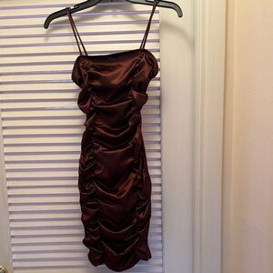 Chic Backless Brown Dress with Spaghetti Straps
